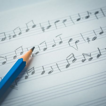 Random music notes with pencil. Music concept.